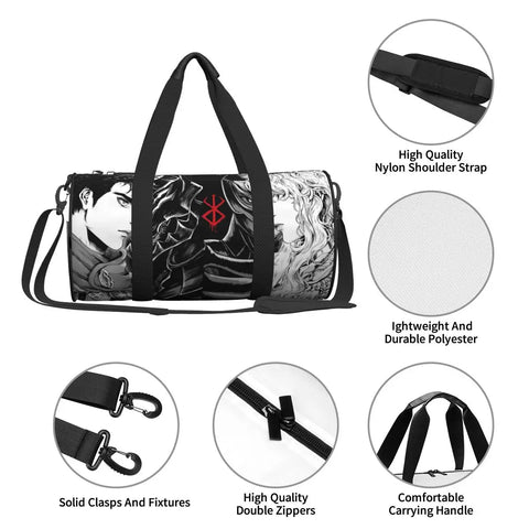 Japanese Anime Bereserk Printed Sports Bags Fashion Cool Training Gym Bag Large Cute Handbags Couple Design Outdoor Fitness Bag Zen fit plus