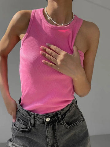 Ribbed Knitted Tops Neck Summer Basic Shirts White Black Casual Sport Vest Off Shoulder Green Women's Tank Top Zen fit plus