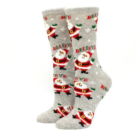 1 pair of Christmas tree, old man and reindeer fashion trend ladies Christmas medium cotton socks - Zen Fit Plus
