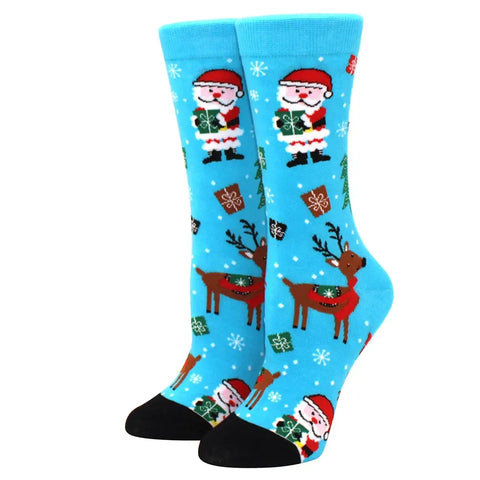 1 pair of Christmas tree, old man and reindeer fashion trend ladies Christmas medium cotton socks - Zen Fit Plus