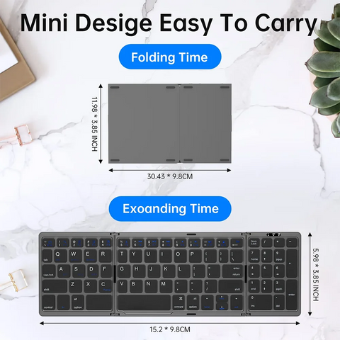 Folding Bluetooth Keyboard with Numeric Keypad Wireless Foldable Keyboard for iOS Android Windows Support 3 Devices