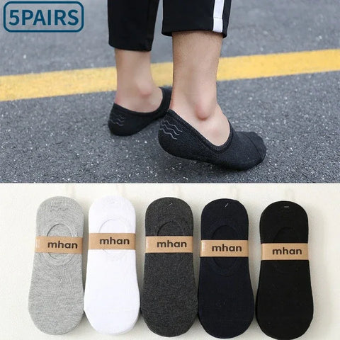 Socks Men Short No Show Low Cut Ankle Cotton Thin Black White Multipack Non-slip Silicone Summer Breathable Invisible 5pair /Lot - Zen Fit Plus
