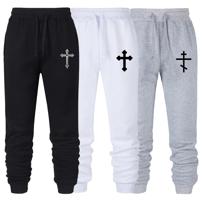 Cross Print Sweatpants for Men Christian Athletic Running Joggers Trackpants Autumn Winter Warm Cozy Fleece Lined Pants Trousers Zen fit plus