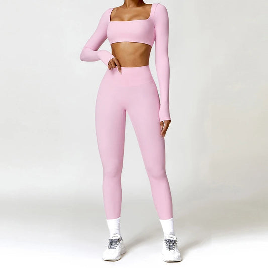 2PCS Yoga Suit Sports Set Women Quick-Drying Gym Set Women Tracksuit Running Workout Long Sleeve Sports Shirt Yoga Clothing Zen fit plus