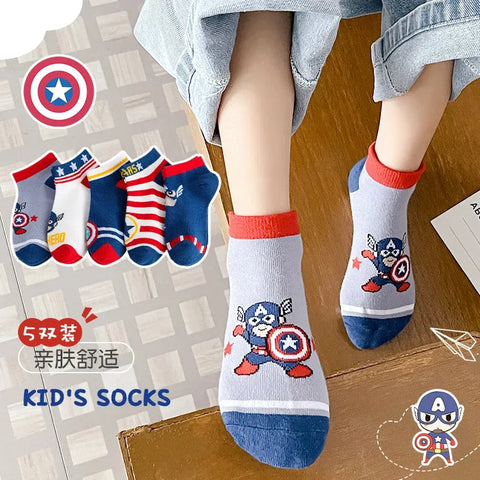 5 Pairs Spiderman Children Socks Anime Kids Boys Short Sock Kawaii Child Cartoon Baby Summer Spring Boat Socks Kids Gift 1-12Y - Zen Fit Plus