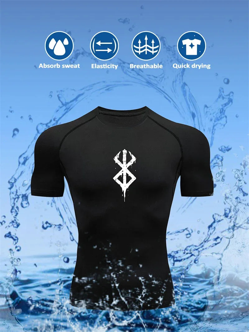 Men's Print Compression Shirts Summer Short Sleeve Rash Guard Gym Workout T-shirt Athletic Quick Dry Baselayer Undershirts Tops - Zen Fit Plus