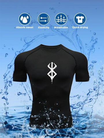 Men's Print Compression Shirts Summer Short Sleeve Rash Guard Gym Workout T-shirt Athletic Quick Dry Baselayer Undershirts Tops - Zen Fit Plus