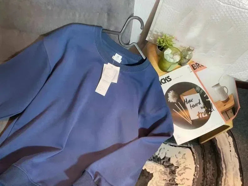 Thickened Fleece Cotton Hoodie Unisex Oversized round Neck Solid Color Couple's Sweatshirt Versatile Autumn Winter New Arrival - Zen Fit Plus