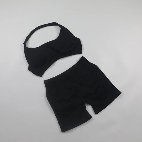 Seamless Fitness Yoga Set Women Gym Clothes Halter Sports Bra Matching Impact Shorts 2 Piece Workout Sets Outfit Zen fit plus
