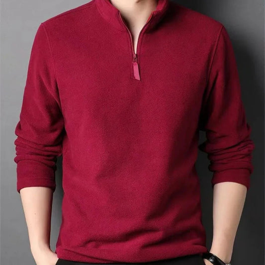 Autumn Winter New Warm Polo Sweatshirts Lamb Wool Sweatshirt Standing Neck Half Zip Long Sleeve Fashion Versatile Men Tees Tops Zen Fit Plus