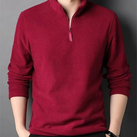 Autumn Winter New Warm Polo Sweatshirts Lamb Wool Sweatshirt Standing Neck Half Zip Long Sleeve Fashion Versatile Men Tees Tops Zen Fit Plus