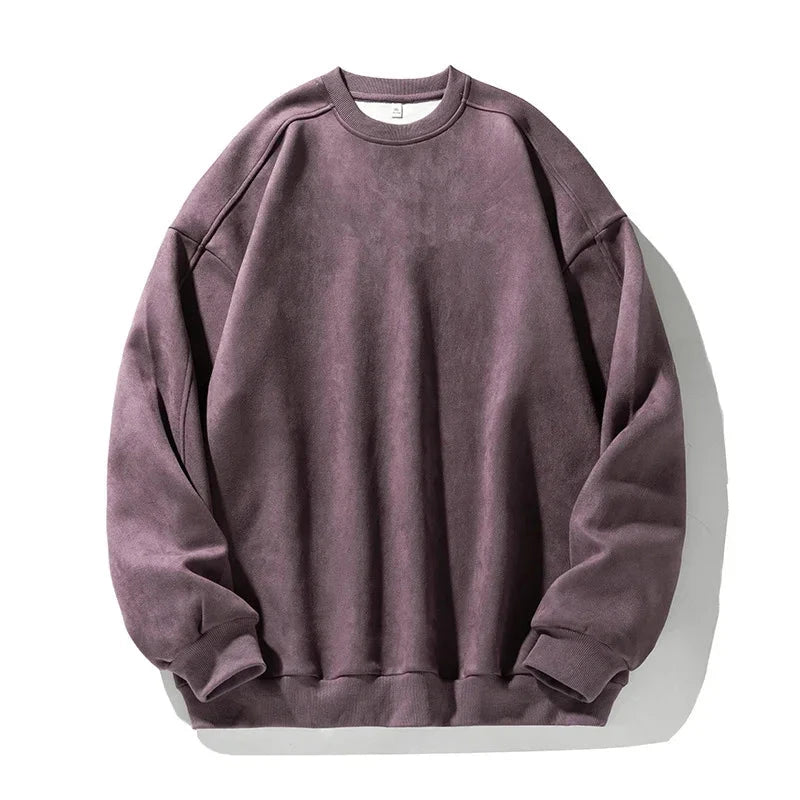 TFETTERS Brand Purple Sweatshirt Mans Suede O Neck Autumn Winter Baggy Men Sweatshirts Casual Long Sleeve 2025 New Male Tops Zen Fit Plus