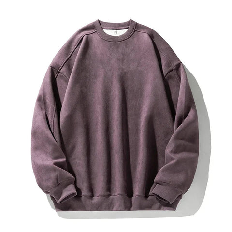 TFETTERS Brand Purple Sweatshirt Mans Suede O Neck Autumn Winter Baggy Men Sweatshirts Casual Long Sleeve 2025 New Male Tops Zen Fit Plus