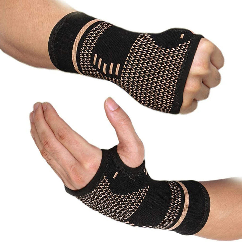 1PCS Copper Compression Gloves Sports Wrist Guard Arthritis Gloves Elastic Palm Brace Sleeve Fitness Wrist Support Wristband Zen Fit Plus