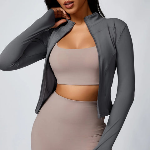 New Yoga Coat Women Short Sports Workout Jacket Solid Color Quick Dry Lightweight Zip Up Fitness Athletic Slim Fit Tops Zen fit plus