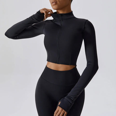 Hearuisavy Autumn Elasticity Yoga Jacket Outdoor Running Sports Jacket Female Gym Zipper Tight Fitting Jacket Women Sportswear Zen fit plus
