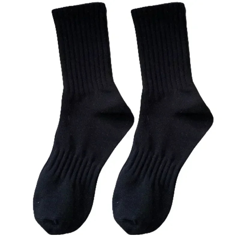1/5 Pairs Thicken Cotton Men's Socks Solid Bottom Long Socks Black White Sport Socks Male Casual Harajuku Casual Basketball Sox Zen fit plus
