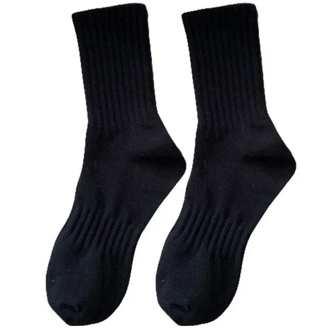 1/5 Pairs Thicken Cotton Men's Socks Solid Bottom Long Socks Black White Sport Socks Male Casual Harajuku Casual Basketball Sox Zen fit plus