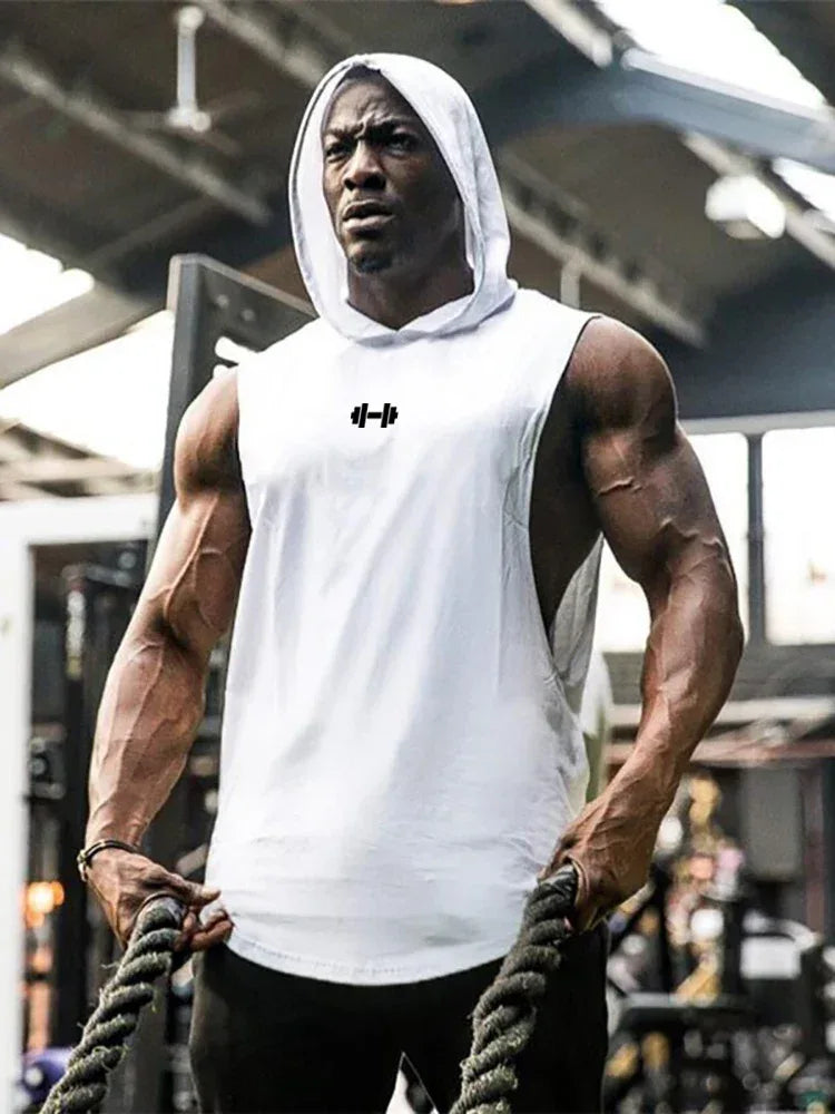 Summer Loose Sleeveless Hooded T-shirts Cotton Breathable Mens Sport Singlets Gym Bodybuilding Tank Tops Fitness Muscle Hoodie - Zen Fit Plus