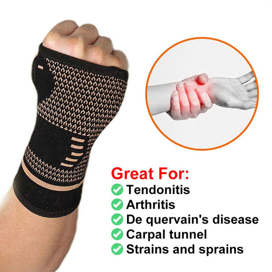 1PCS Copper Compression Gloves Sports Wrist Guard Arthritis Gloves Elastic Palm Brace Sleeve Fitness Wrist Support Wristband Zen Fit Plus