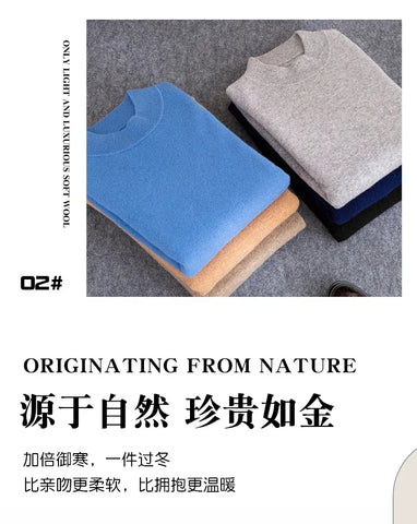 New Fashion Men's 100% Wool Pullover Half-high Collar Sweater Autumn Winter Warm Solid Color Knit Sweater Business Casual Top - Zen Fit Plus