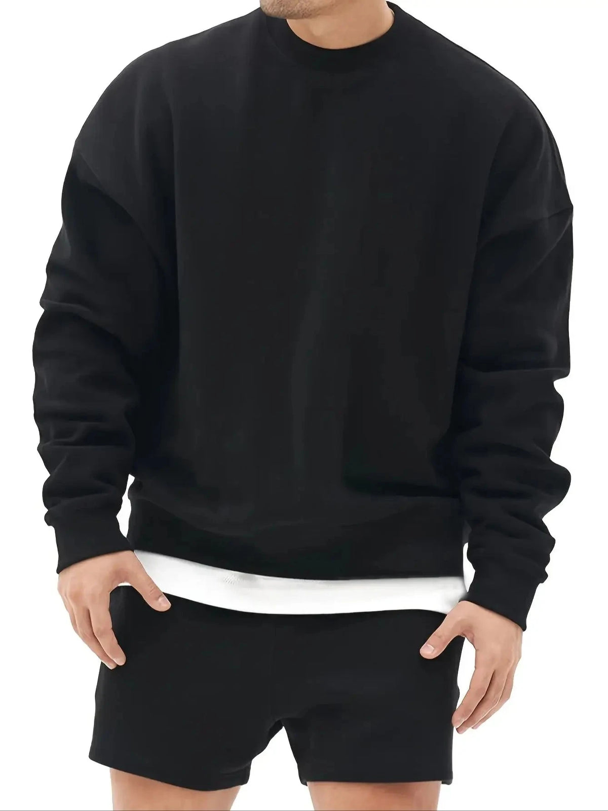 Men's Fashion - Forward Casual Trendy Solid - colored Crew - Neck Sweatshirt for Effortless Everyday Urban Street Styles Zen Fit Plus