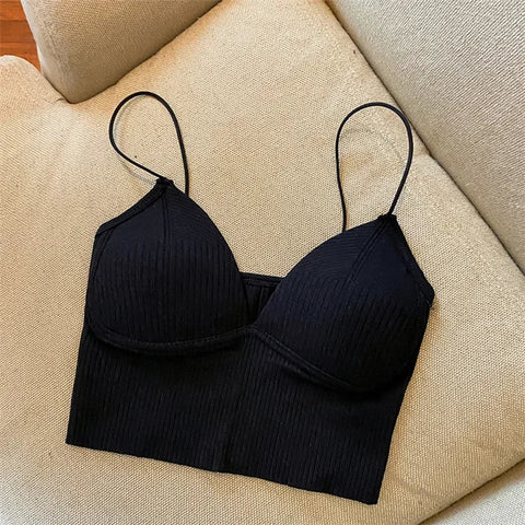 Women Crop Tops Sexy Solid Color Camisole Ice Silk Tube Top Seamless Sports Tank Top Wireless Underwear Padded Bra Bralette Vest Zen fit plus
