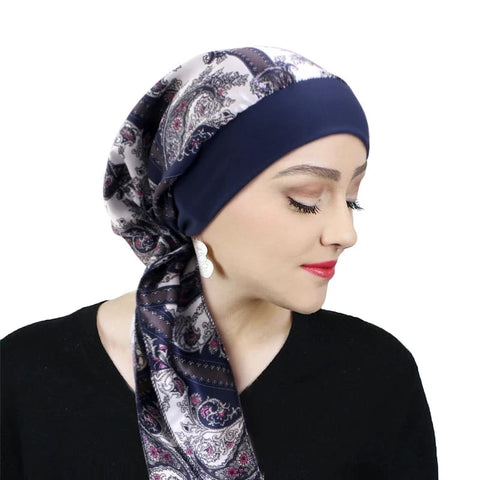 Printed Pre-tie Headscarf Women Elastic Muslim Female Turban Cancer Chemo Hat Hair Loss Cover Head Wrap Headwear Stretch Bandana Zen Fit Plus