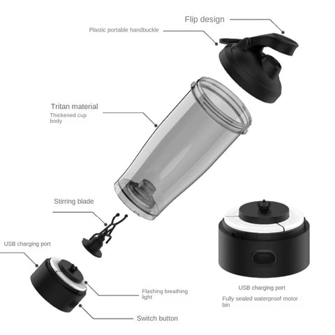Electric Protein Shaker Bottle, USB Rechargeable Blender Bottles, BPA Free, Tritan Portable Blender Cup, 650ml Zen fit plus