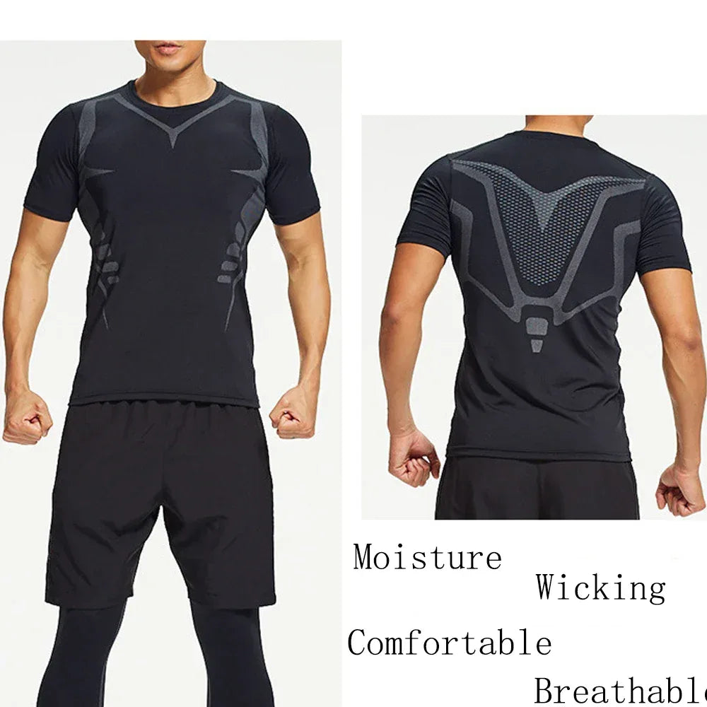 Men's Running Compression Shirts Short Sleeve Sport Gym Tees Fitness Quick Dry Sweatshirt Jogging Tracksuit Athletic Shirt Tops - Zen Fit Plus