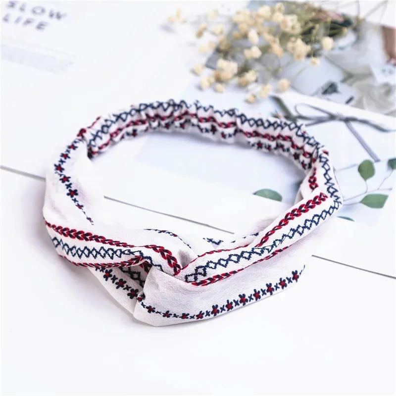 Fashion Women Girls Summer Bohemian Hair Bands Print Headbands Vintage Cross Turban Bandage Bandanas HairBands Hair Accessories Zen Fit Plus