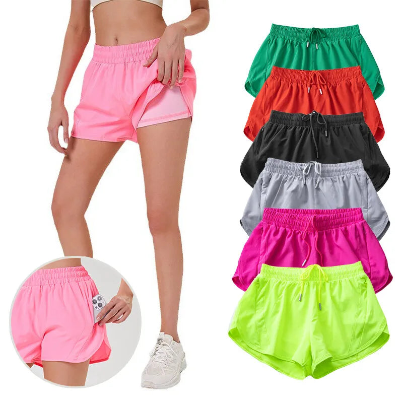 (S-2XL)2 in 1 Women Zipper Pocket Quick Dry Running Shorts 2 Layer Gym Yoga Fitness Badminton Tennis Training Sport Short Pants Zen fit plus