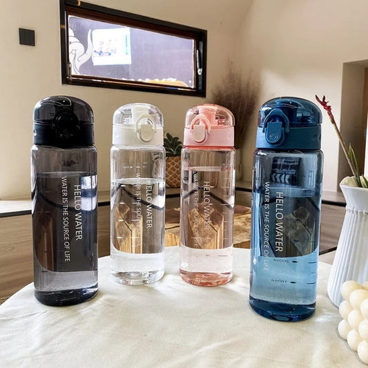 Reusable Clear Water Bottle BPA-Free Leak-Proof Plastic Water Bottle with Carrying Strap, Flip Top Drink Bottles for Travel Gym Zen fit plus