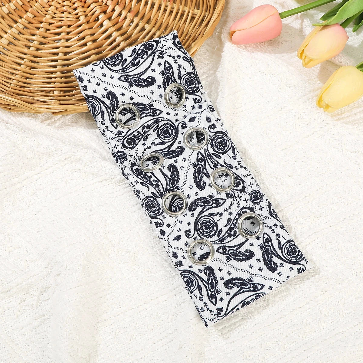 AWAYTR Punk Girl Fabric Hollow Elastic Headbands Metal Rock Personalized Hollow Eyelets Hair Band Casual Sports Grommet Headband Zen Fit Plus