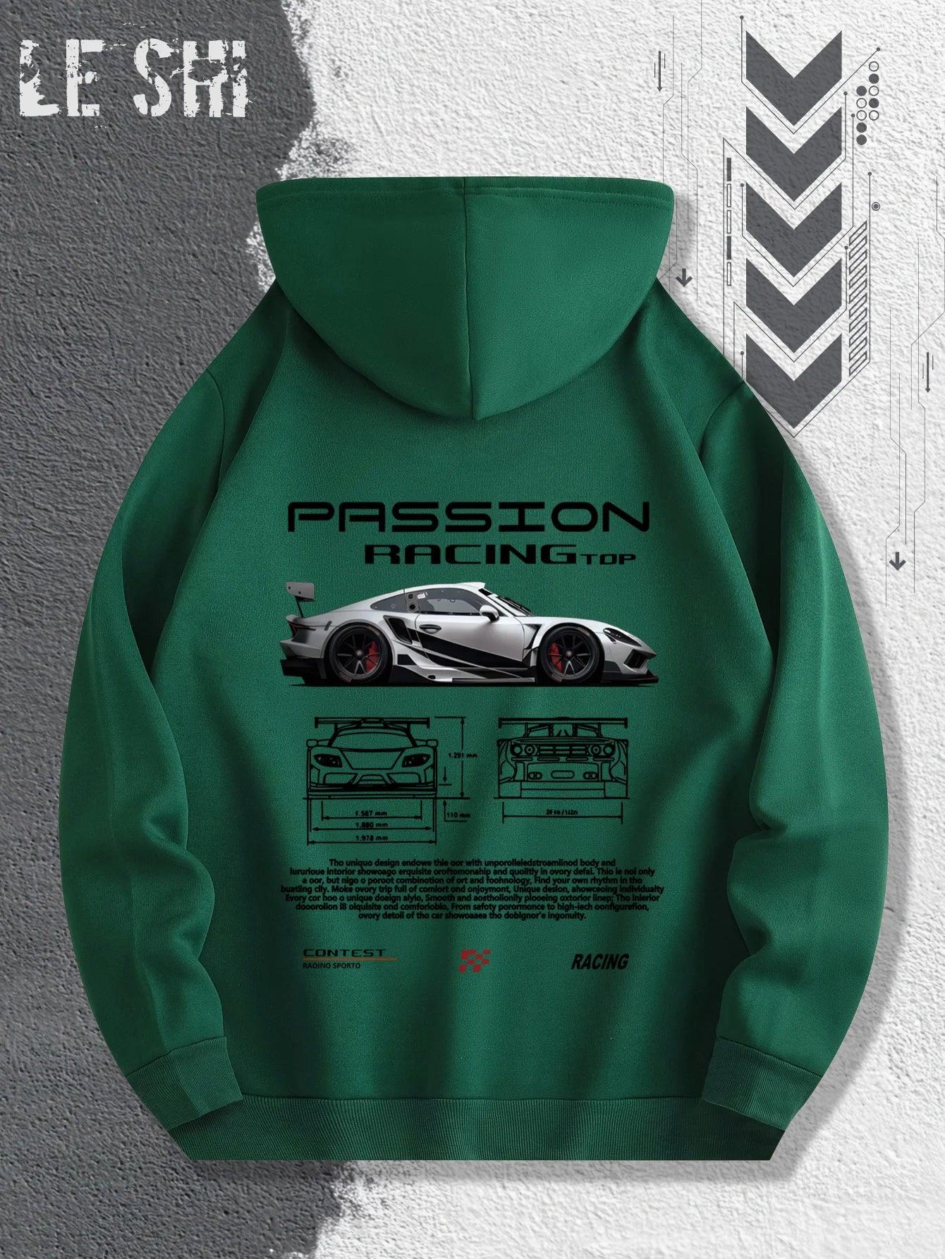 Men'S Passionate Racing Graphic Hoodie Featuring Race Cars and Sports Car Illustrations, Perfect for Everyday Wear - Zen Fit Plus