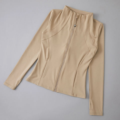 Yoga sport wear spandex full Zip Long Sleeve yoga jacket with Thumb Hole without hood Women Coat Zen fit plus