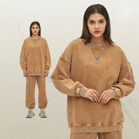 Sumuyoo 100% Cotton Unisex Thin Round Neck Hoodie Pants Set Fashionable Loose Sports Top Trousers Trendy Brand Pullover Pants Zen Fit Plus