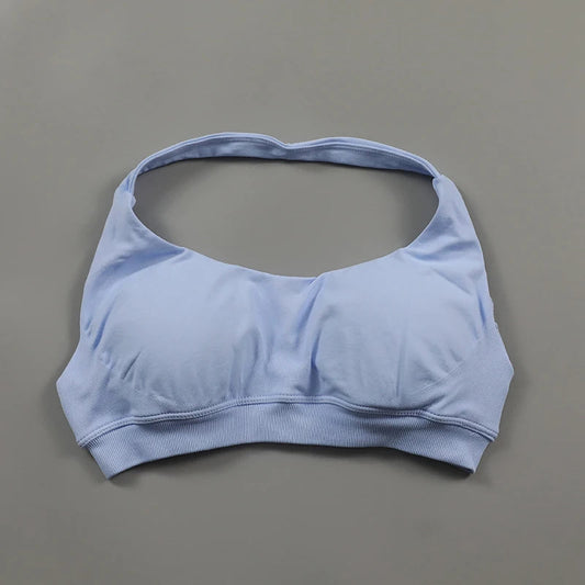 Impact Sports Bra for Women Seamless Halter Neck Strap Bra Sexy Open Back Padded Yoga Top Bra Medium Support Gym Crop Top Zen fit plus