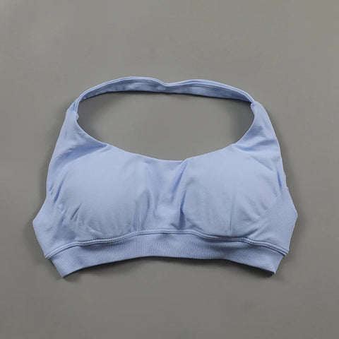 Impact Sports Bra for Women Seamless Halter Neck Strap Bra Sexy Open Back Padded Yoga Top Bra Medium Support Gym Crop Top Zen fit plus