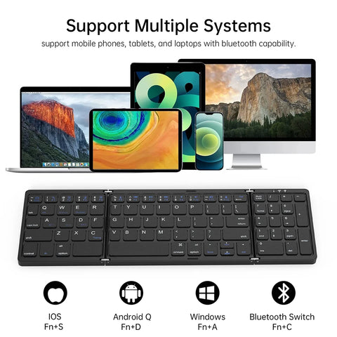 Folding Bluetooth Keyboard with Numeric Keypad Wireless Foldable Keyboard for iOS Android Windows Support 3 Devices