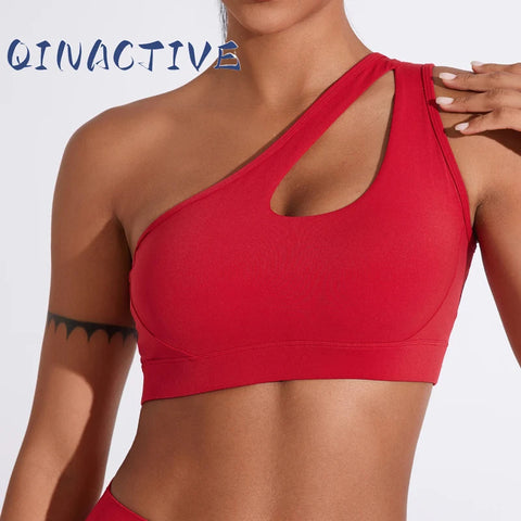 QINACTIVE Women'  sexy One Shoulder Sports Bras Yoga Top Vest Quick-drying Yoga Gym Running Fitness Underwear Zen Fit Plus