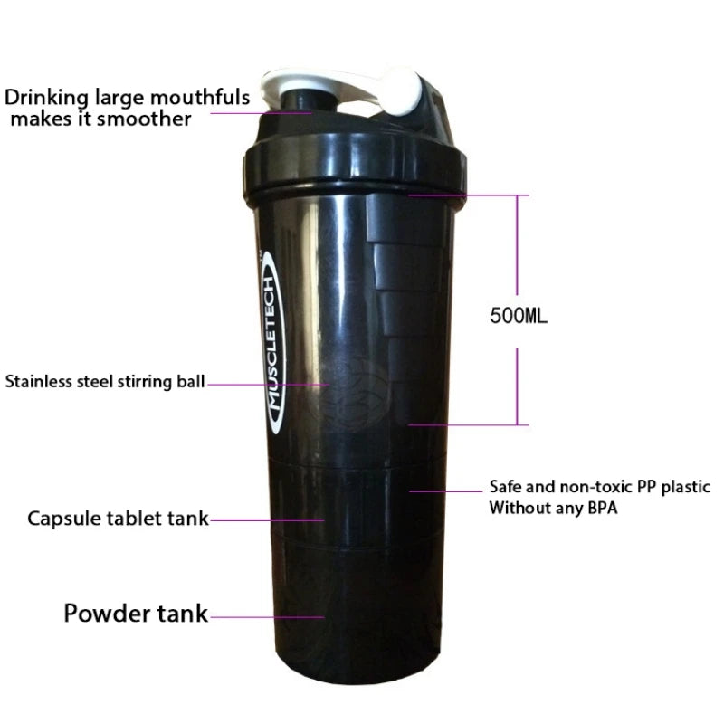 3 Layers Shaker Protein Bottle Powder Shake Cup Large Capacity Water Bottle Plastic Mixing Cup Body-Building Exercise Bottle Zen fit plus