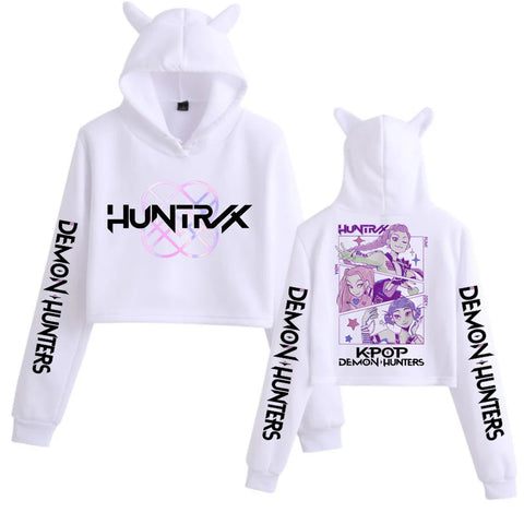 Kpop Demon Hunters Crop Tops Cat Ears Sweatshirt Long Sleeve Girls Fashion Hoodie Zen Fit Plus