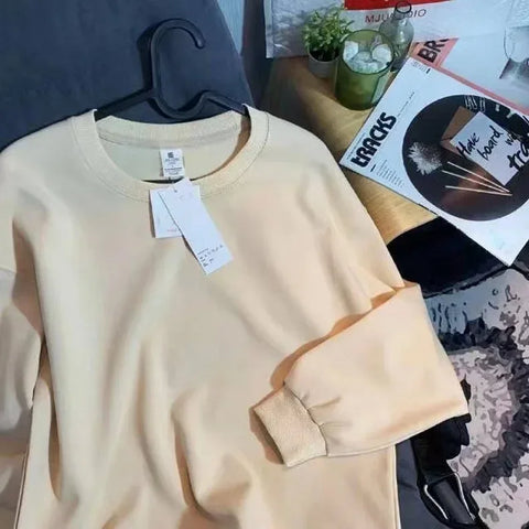 Thickened Fleece Cotton Hoodie Unisex Oversized round Neck Solid Color Couple's Sweatshirt Versatile Autumn Winter New Arrival - Zen Fit Plus