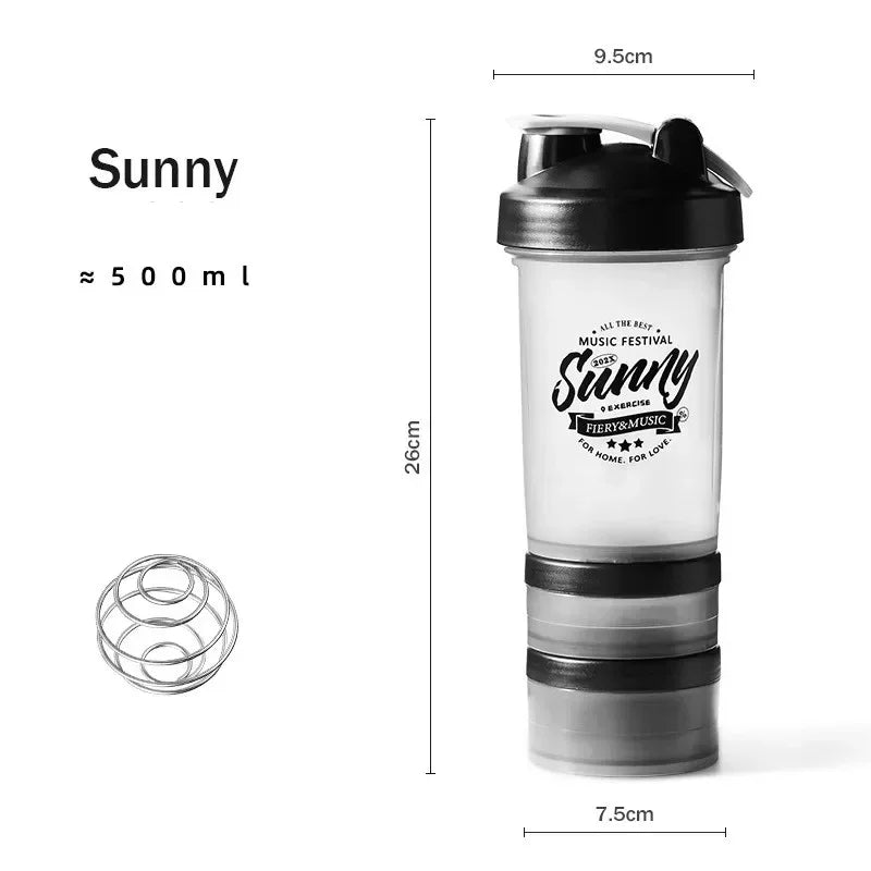 500ml Plastic Water Bottle Three Layer Protein Powder Shaker Large Capacity Stirring Cup Portable Exercise Shaker Spring Cups Zen fit plus