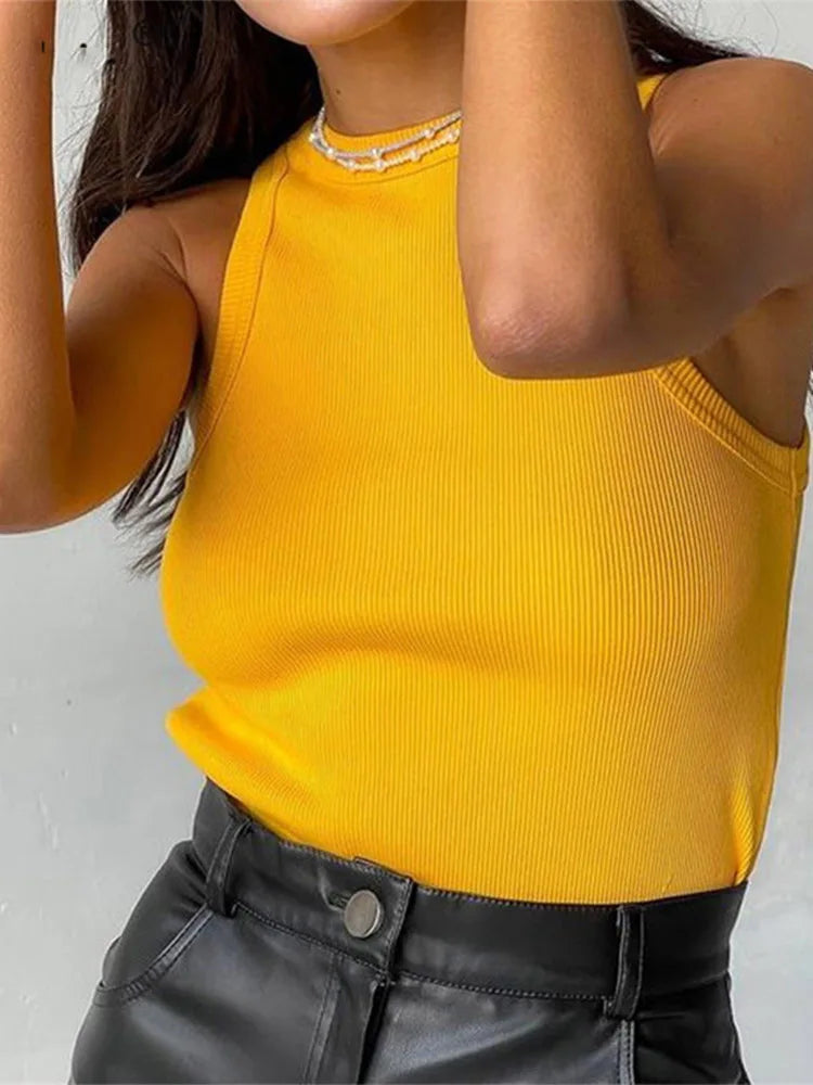 Ribbed Knitted Tops Neck Summer Basic Shirts White Black Casual Sport Vest Off Shoulder Green Women's Tank Top Zen fit plus