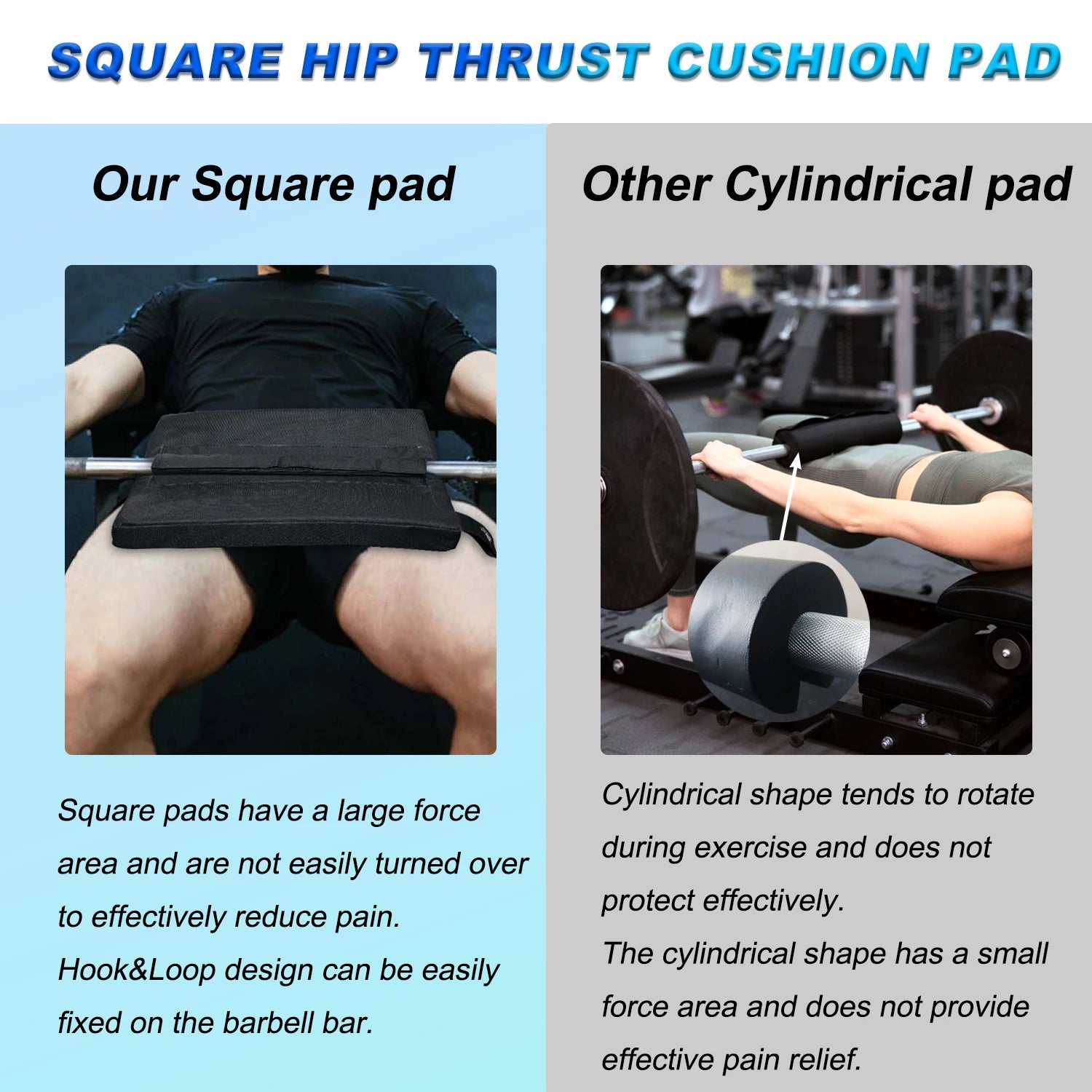 Square Hip Thrust Pad Protective Extra Thick foam pad for Barbell Weightlifting Hip Thrusts and Glute Bridges Workouts Home Gym Zen fit plus