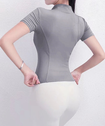 Sportswear Quick Drying Sexy Zipper Short Sleeve Women's Sports Fitness Yoga Wear Yoga Top Zen fit plus