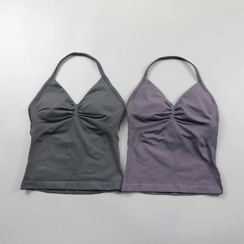 Impact Longline Strappy Top Women Seamless Yoga Tank Tops Ruched Backless Gym Clothes Workout Sleeveless Shirts With Buit In Bra Zen fit plus