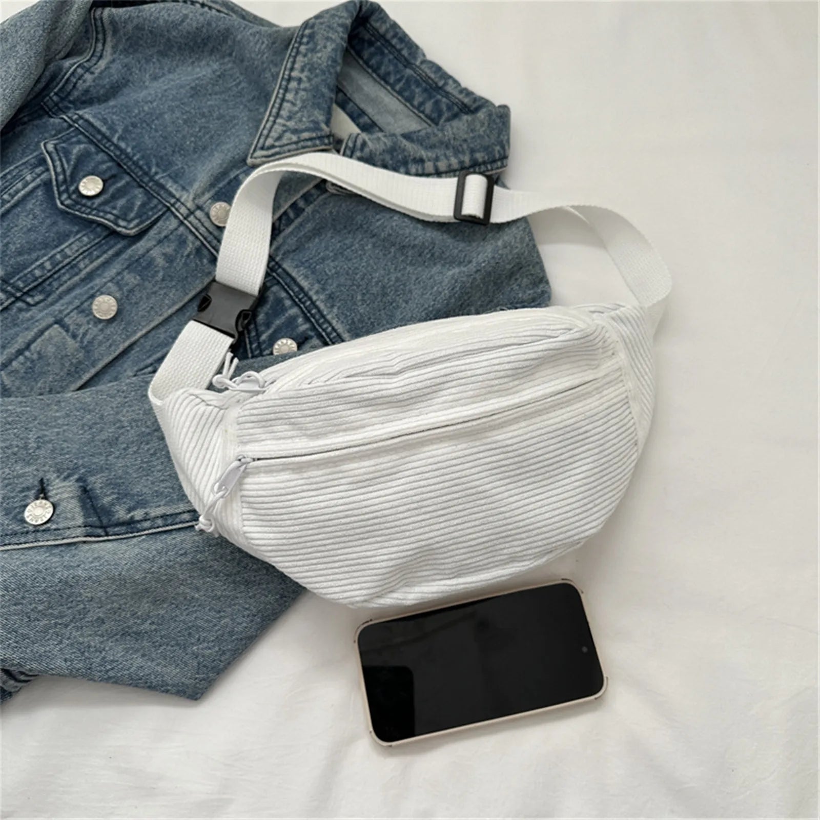 Corduroy Women Waist Packs with Zipper Ladies Shoulder Crossbody Bag Fashion Casual Travel Fanny Pack Female Adjustable Bag Zen fit plus